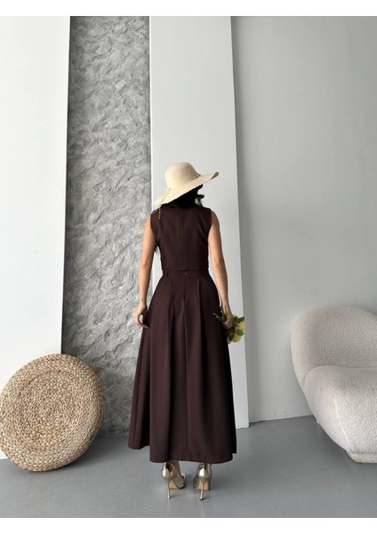 Kadın Alt Üst Takım Düğme Detaylı Premium Yelek Etek Ikili Takım Elbise