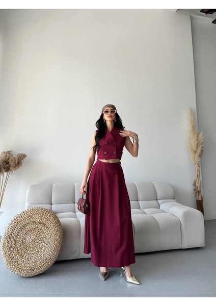 Kadın Alt Üst Takım Düğme Detaylı Premium Yelek Etek Ikili Takım Elbise modelleri