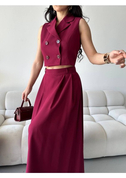 Kadın Alt Üst Takım Düğme Detaylı Premium Yelek Etek Ikili Takım Elbise indirimleri