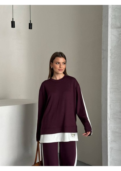 Kadın Şerit Detaylı Oversize Eşofman Takımı