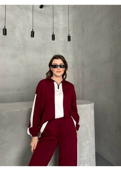 Kadın Spor Eşofman Takım Modal Kumaş Şeritli Uzun Kol Ikili Takım