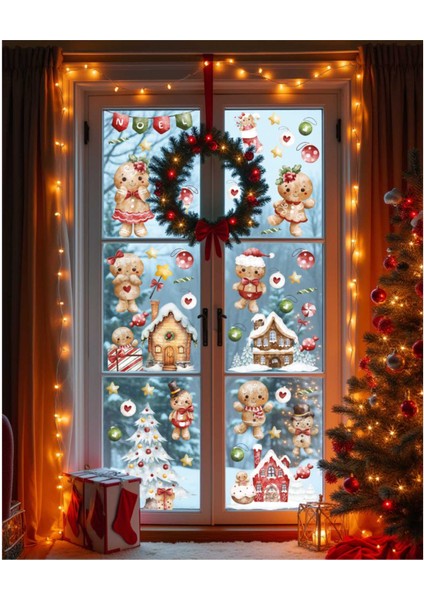 Sevimli Yılbaşı Kurabiyeleri Sticker Seti, Yılbaşı Sticker Seti, Yılbaşı Pencere ve Duvar Sticker Seti fiyatları