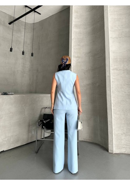 Kadın Alt Üst Takım Şık Düğme Detaylı Premium Yelek Pantolon Ikili Takım Elbise