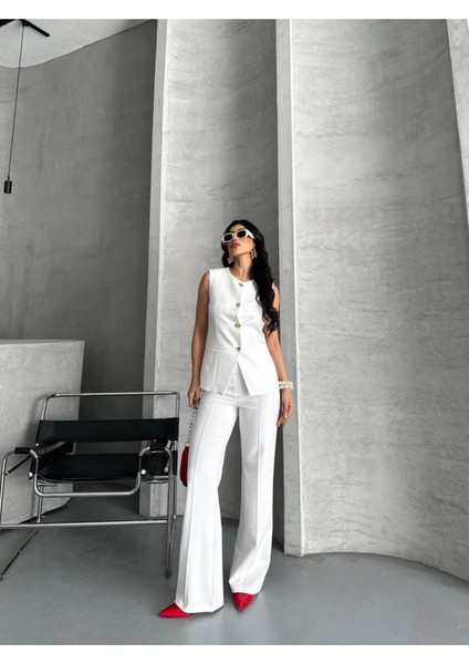 Kadın Alt Üst Takım Şık Düğme Detaylı Premium Yelek Pantolon Ikili Takım Elbise indirimleri