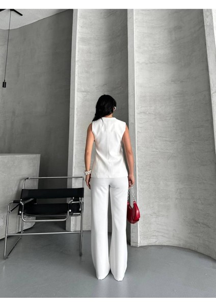 Kadın Alt Üst Takım Şık Düğme Detaylı Premium Yelek Pantolon Ikili Takım Elbise