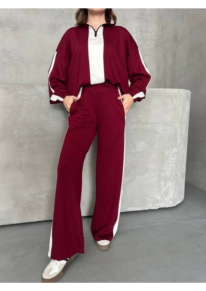 Kadın Spor Eşofman Takım Modal Kumaş Şeritli Uzun Kol Ikili Takım