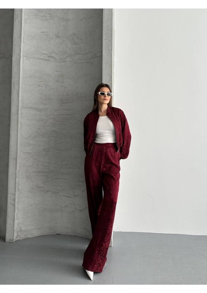 Kadın Leopar Saten Ceket Pantolon Ikili Takım modelleri