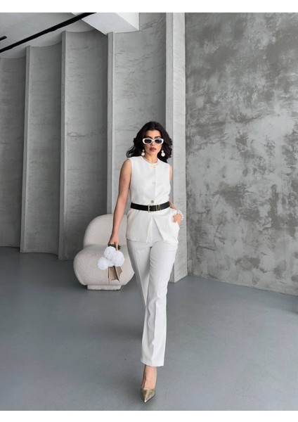 Kadın Kemerli Yelek Palazzo Pantolon Ikili Takım Elbise fırsatları