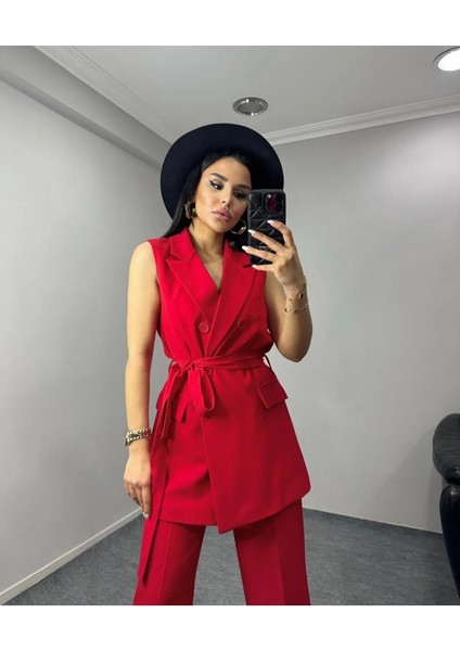 Kadın Kuşaklı Yelek Pantolon Takım Elbise fırsatları