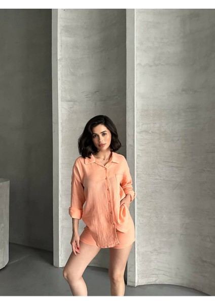 Kadın Keten Görünümlü Yazlık Gömlek Şort Ikili Takım fiyatları