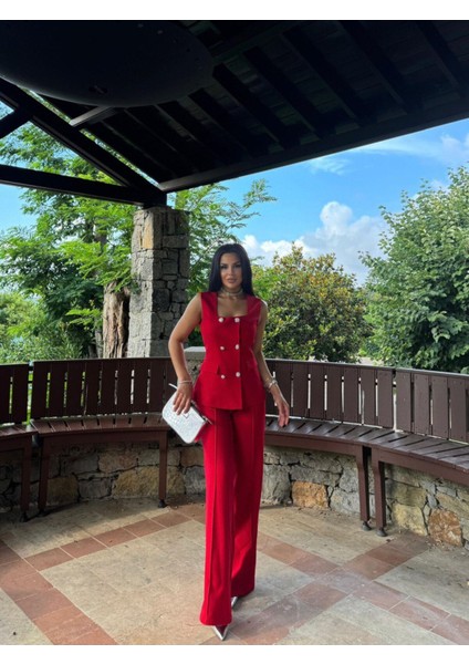 Kadın Düğmeli Yelek Pantolon Kare Yaka Takım fiyatları