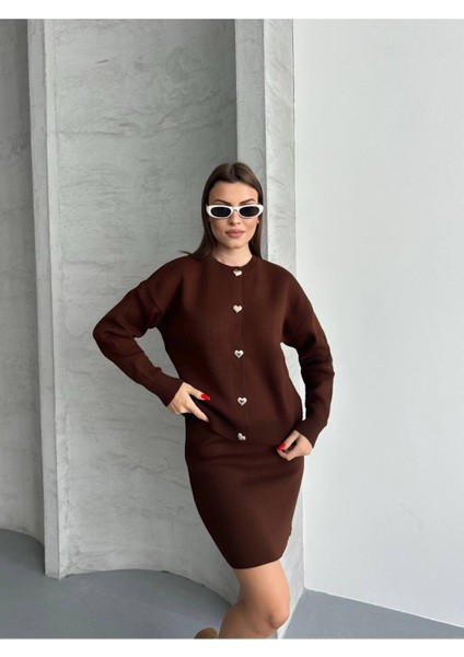 Kadın Triko Kalp Düğme Detaylı Şık ve Rahat Ikili Kombin Takım fırsatları