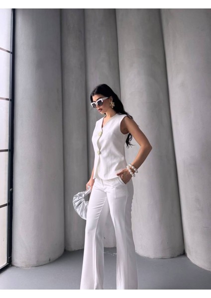 Kadın Gold Kurabiye Düğmeli Yelek Pantolon Takım Elbise modelleri