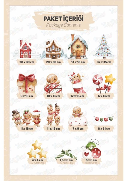 Sevimli Yılbaşı Kurabiyeleri Sticker Seti, Yılbaşı Sticker Seti, Yılbaşı Pencere ve Duvar Sticker Seti modelleri