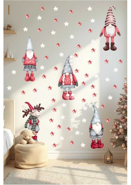 Sevimli Yılbaşı Cüceleri ve Geyik Sticker Seti, Yılbaşı Sticker Seti, Yılbaşı Pencere ve Duvar Sticker Seti fiyatları