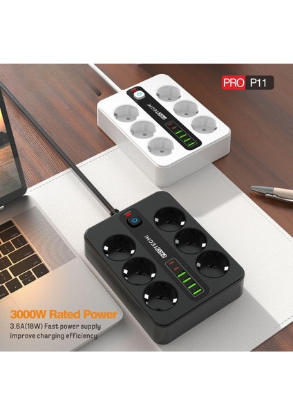 6 Priz 4 USB 2 Priz Girişli Akım Koruma ve Çocuk Kilitli 2 M Uzatma Kablolu Priz fiyatları