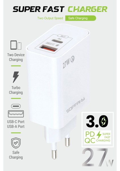 SY-228 USB-A + USB-C Turbo Şarj Başlığı