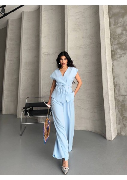 Kadın Kuşaklı Yelekli Palazzo Pantolonlu Takım Elbise fiyatları