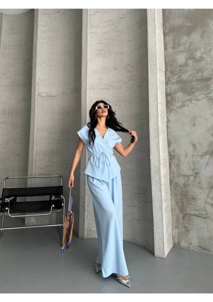 Kadın Kuşaklı Yelekli Palazzo Pantolonlu Takım Elbise indirimleri