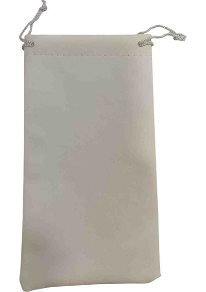 Deri Görünümlü Gözlük Torba Kılıfı Krem Rengi