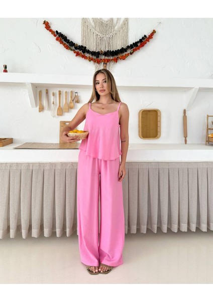 Kadın Keten Görünümlü Askılı Yazlık Alt Üst Takım modelleri