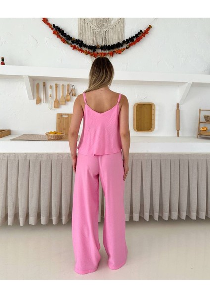 Kadın Keten Görünümlü Askılı Yazlık Alt Üst Takım fırsatları