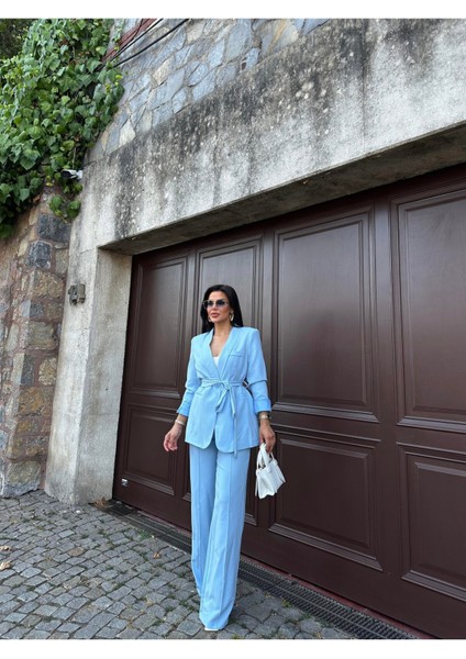 Kadın Kuşaklı Ceket Pantolon Takım Elbise fiyatları