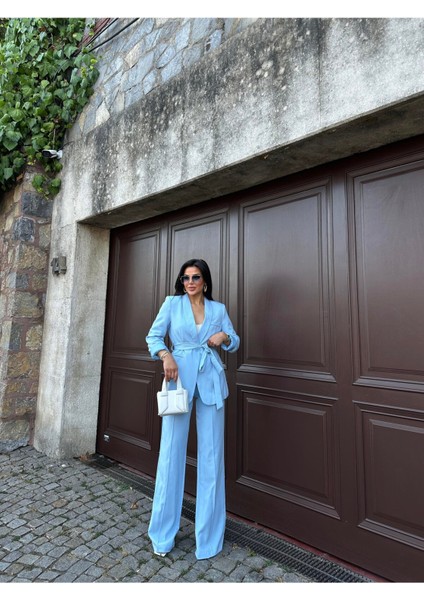 Kadın Kuşaklı Ceket Pantolon Takım Elbise modelleri