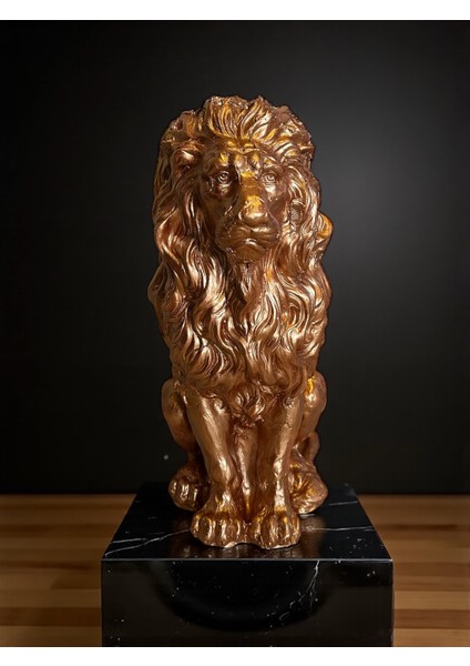 Dekoratif 53 cm Metalik Bronz Aslan Heykeli Ev Balkon Bahçe Dekorasyon Bohem Biblo Heykel