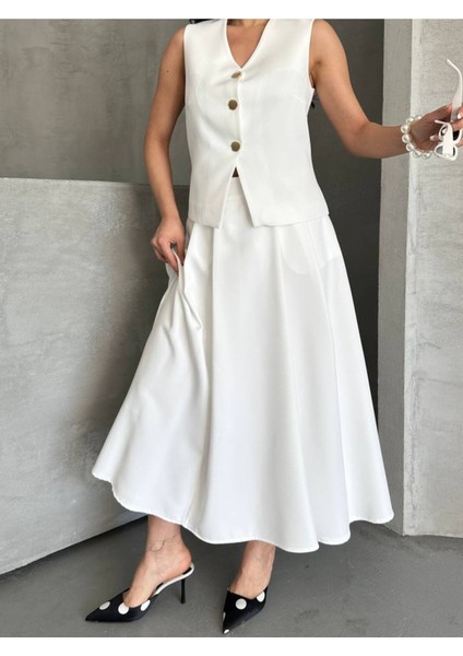 Kadın Alt Üst Takım Şık Düğme Detaylı Premium Yelek Etek Ikili Takım Elbise modelleri