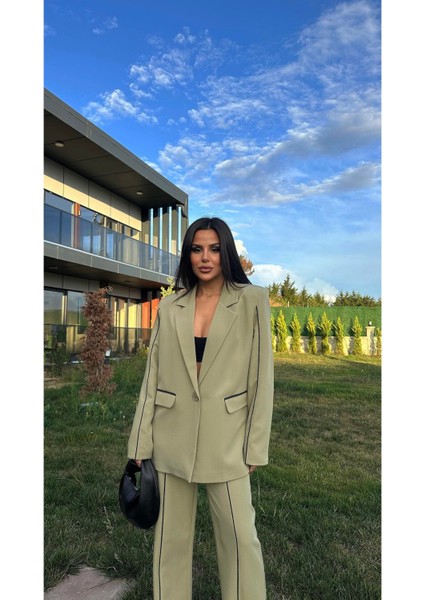 Kadın Çizgi Biyeli Blazer Ceket Pantolon Takım Elbise fiyatları