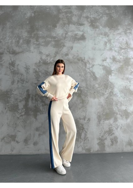 Kadın Spor Eşofman Takım Modal Kumaş Şeritli Uzun Kol Ikili Takım
