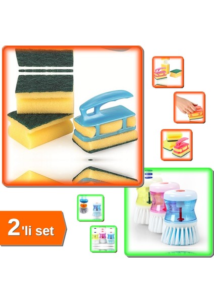 Süngermatik + Deterjan Hazneli Bulaşık Fırçası - 2li Set XYZ789