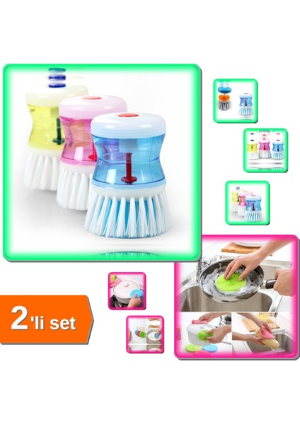 Deterjan Hazneli Bulaşık Fırçası + Çok Amaçlı Silikon Bulaşık Fırçası - 2li Set AB789