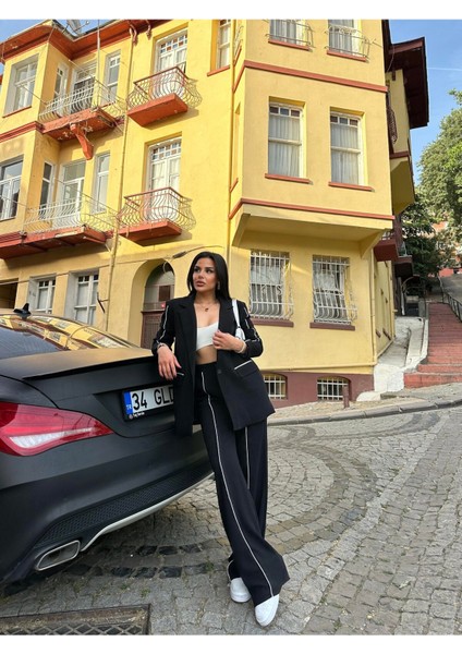Kadın Çizgi Biyeli Blazer Ceket Pantolon Takım Elbise