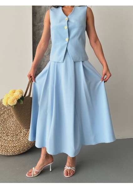 Kadın Alt Üst Takım Şık Düğme Detaylı Premium Yelek Etek Ikili Takım Elbise modelleri