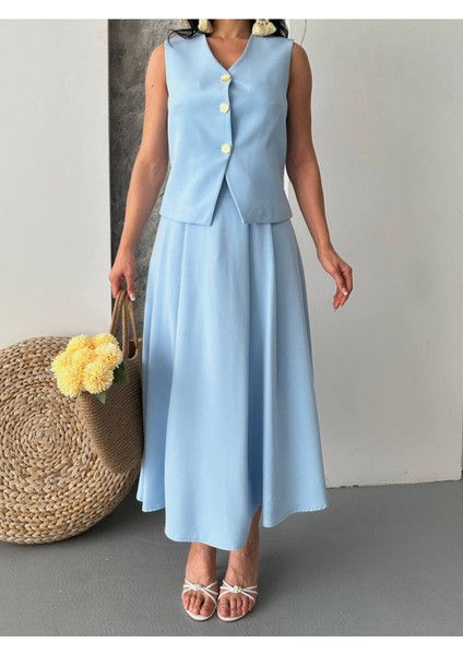 Kadın Alt Üst Takım Şık Düğme Detaylı Premium Yelek Etek Ikili Takım Elbise indirimleri