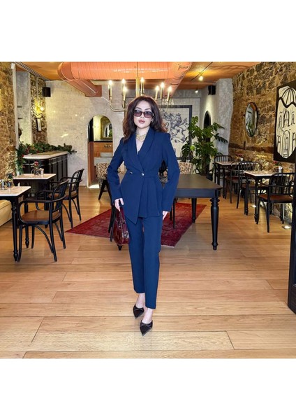 Kadın Yan Pileli Tasarım Ceket Pantolon Takım Elbise fiyatları