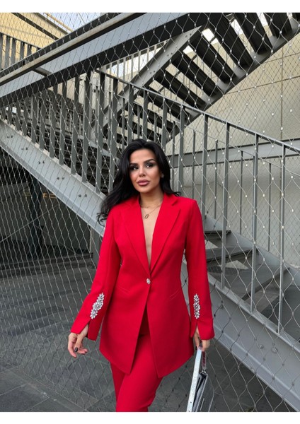 Kadın Taş Detaylı Ceket Pantolon Takım Elbise fiyatları