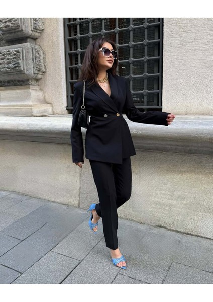 Kadın Yan Pileli Tasarım Ceket Pantolon Takım Elbise fiyatları