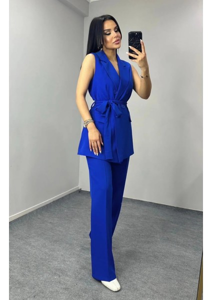 Kadın Kuşaklı Yelek Pantolon Takım Elbise modelleri