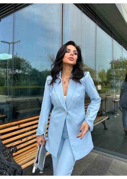 Kadın Taş Detaylı Ceket Pantolon Takım Elbise