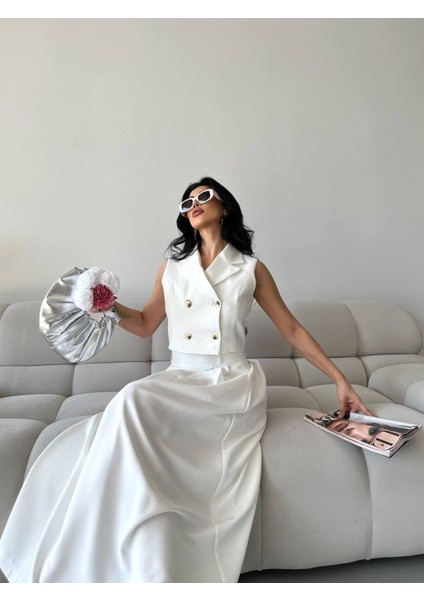 Kadın Alt Üst Takım Düğme Detaylı Premium Yelek Etek Ikili Takım Elbise fiyatları