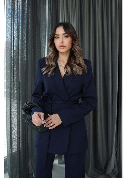 Kadın Kuşaklı Ceket Pantolon Takım Elbise modelleri