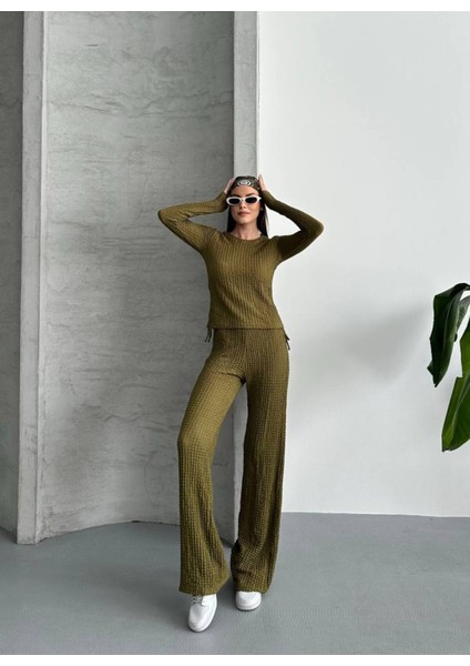 Kadın Beli Bağlama Detaylı Alt Üst Bürümcük Gofre Ikili Takım fiyatları