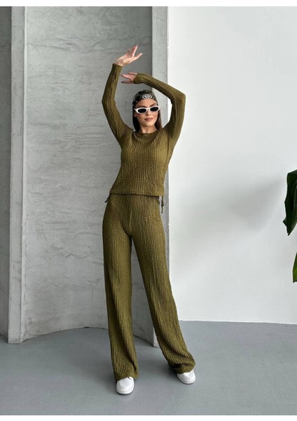 Kadın Beli Bağlama Detaylı Alt Üst Bürümcük Gofre Ikili Takım modelleri