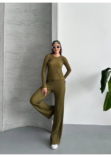 Kadın Beli Bağlama Detaylı Alt Üst Bürümcük Gofre Ikili Takım fırsatları