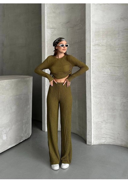 Kadın Beli Bağlama Detaylı Alt Üst Bürümcük Gofre Ikili Takım indirimleri