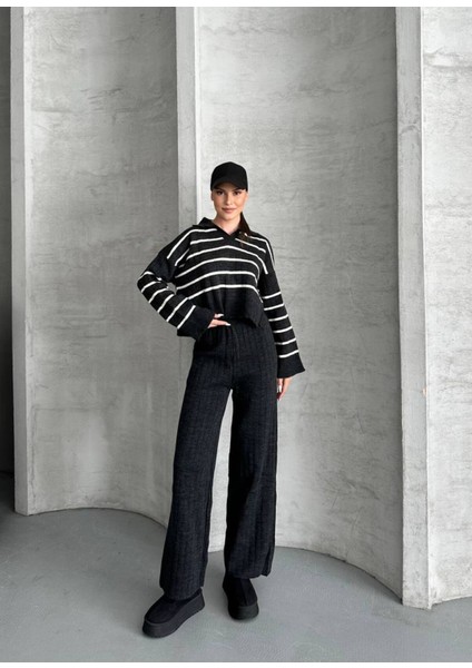 Kadın Polo Yaka Çigili Triko Alt Üst Takım