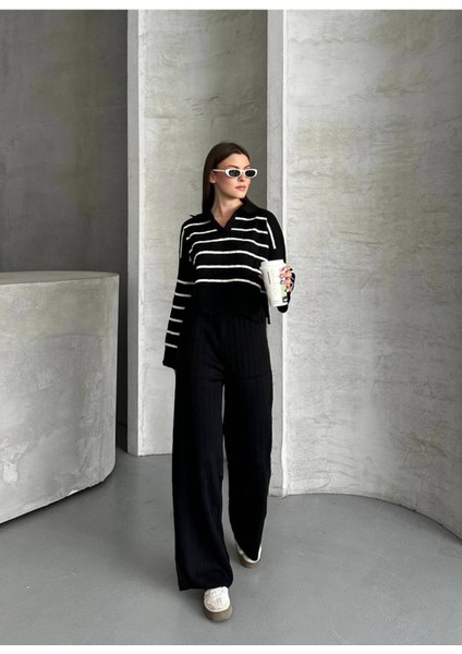 Kadın Polo Yaka Çigili Triko Alt Üst Takım modelleri